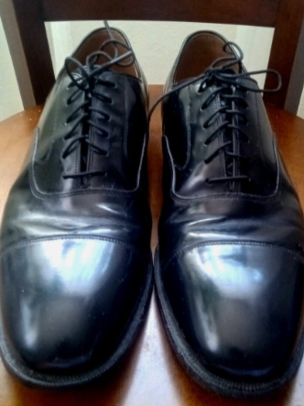 Johnston & Murphy Mens Black Leather Cap Toe Oxford Dress Shoes Size 12 D 02981
